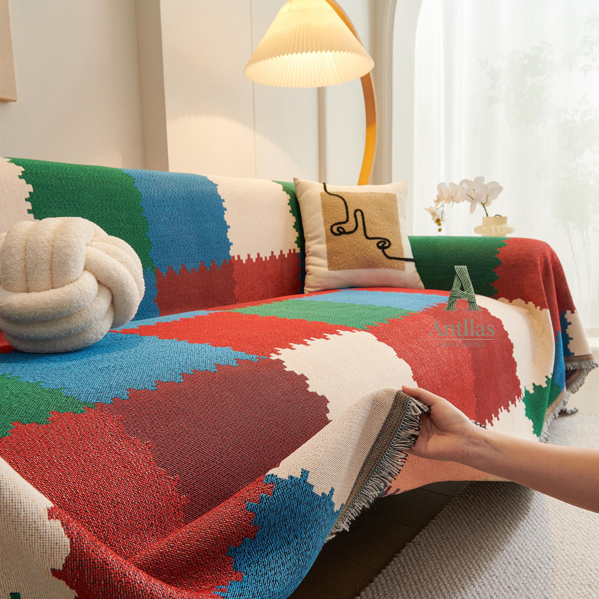 Geometric Chenille Sofa Cover, Soft Sectional Couch Throw, Washable Pet Furniture Protector