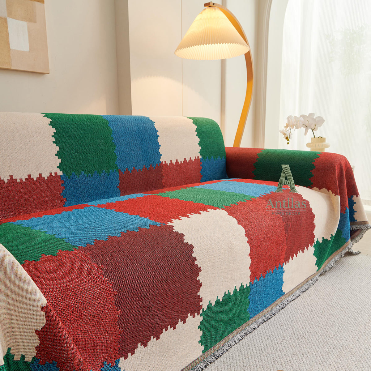 Geometric Chenille Sofa Cover, Soft Sectional Couch Throw, Washable Pet Furniture Protector