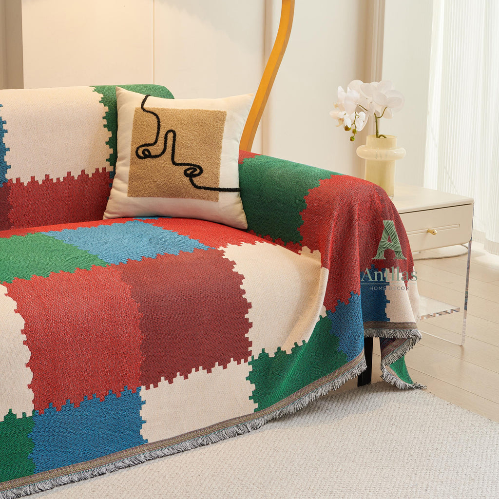 Geometric Chenille Sofa Cover, Soft Sectional Couch Throw, Washable Pet Furniture Protector