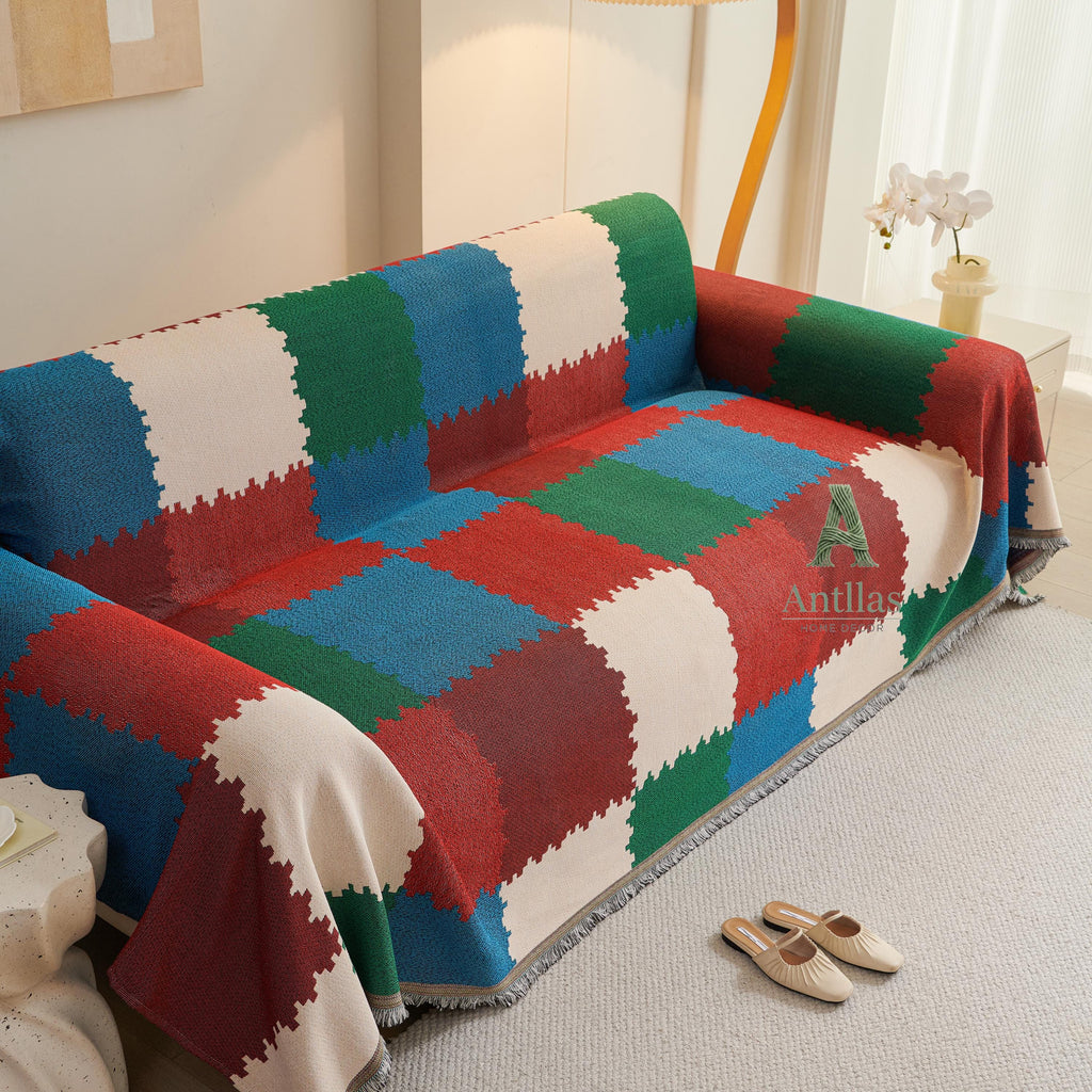 Geometric Chenille Sofa Cover, Soft Sectional Couch Throw, Washable Pet Furniture Protector