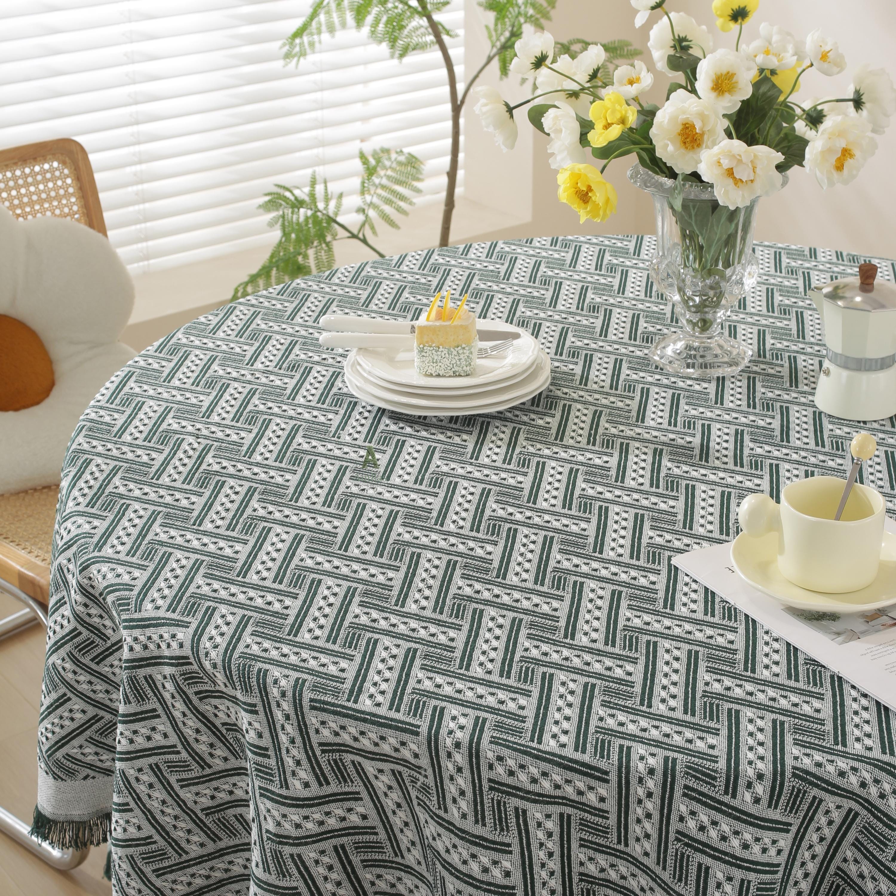 Woven Cotton Tablecloth, Rustic Farmhouse Table Cover, Rectangular Dining Cover