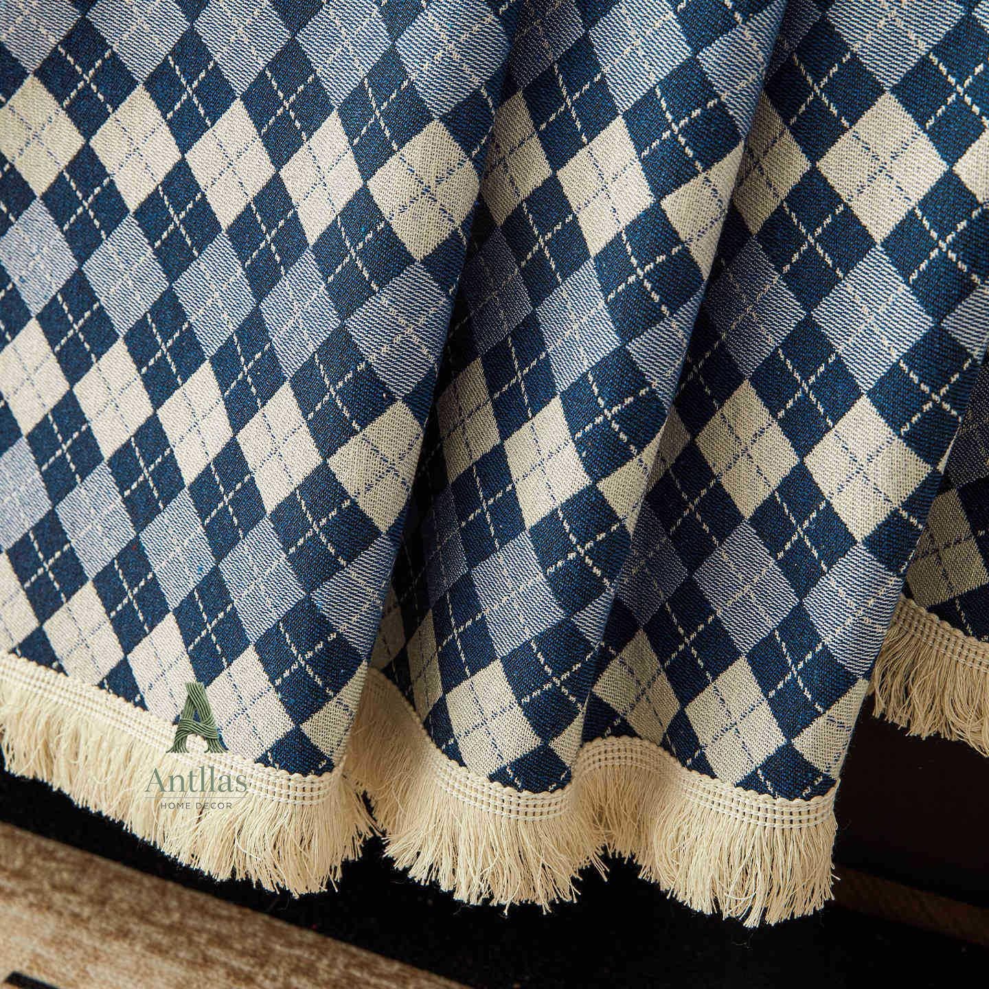 Argyle Cotton Linen Sofa Throw, Vintage Checkered Couch Cover, Pet Protector