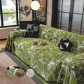 Bamboo Chenille Sofa Cover, Japandi Zen Throw, Botanical Furniture Protector