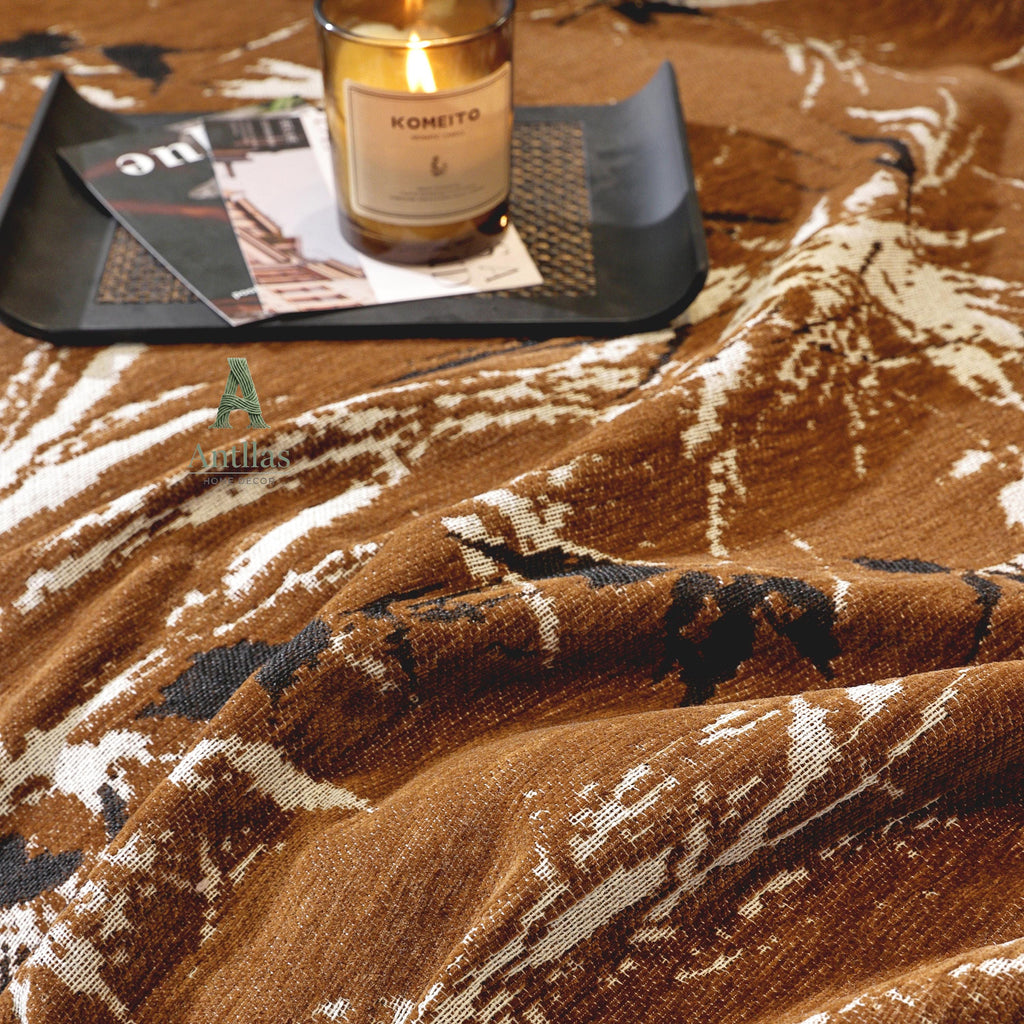 Bamboo Chenille Sofa Cover, Japandi Zen Throw, Botanical Furniture Protector