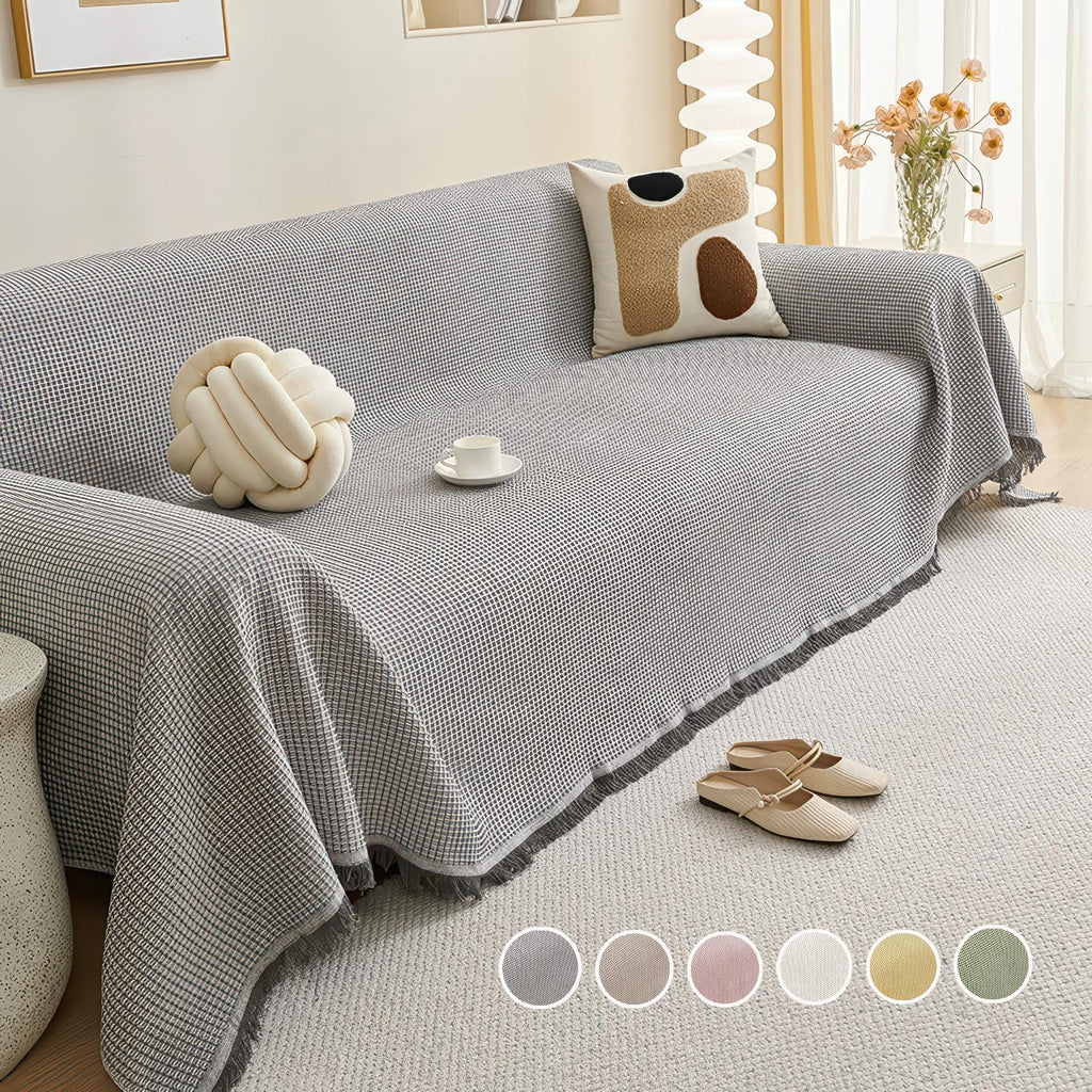 Waffle Weave Cotton Sofa Cover: Extra Large, Soft Organic Blanket