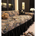 Midnight Garden Floral Sofa Cover, Black Velvet Ruffle, Dark Academia Decor