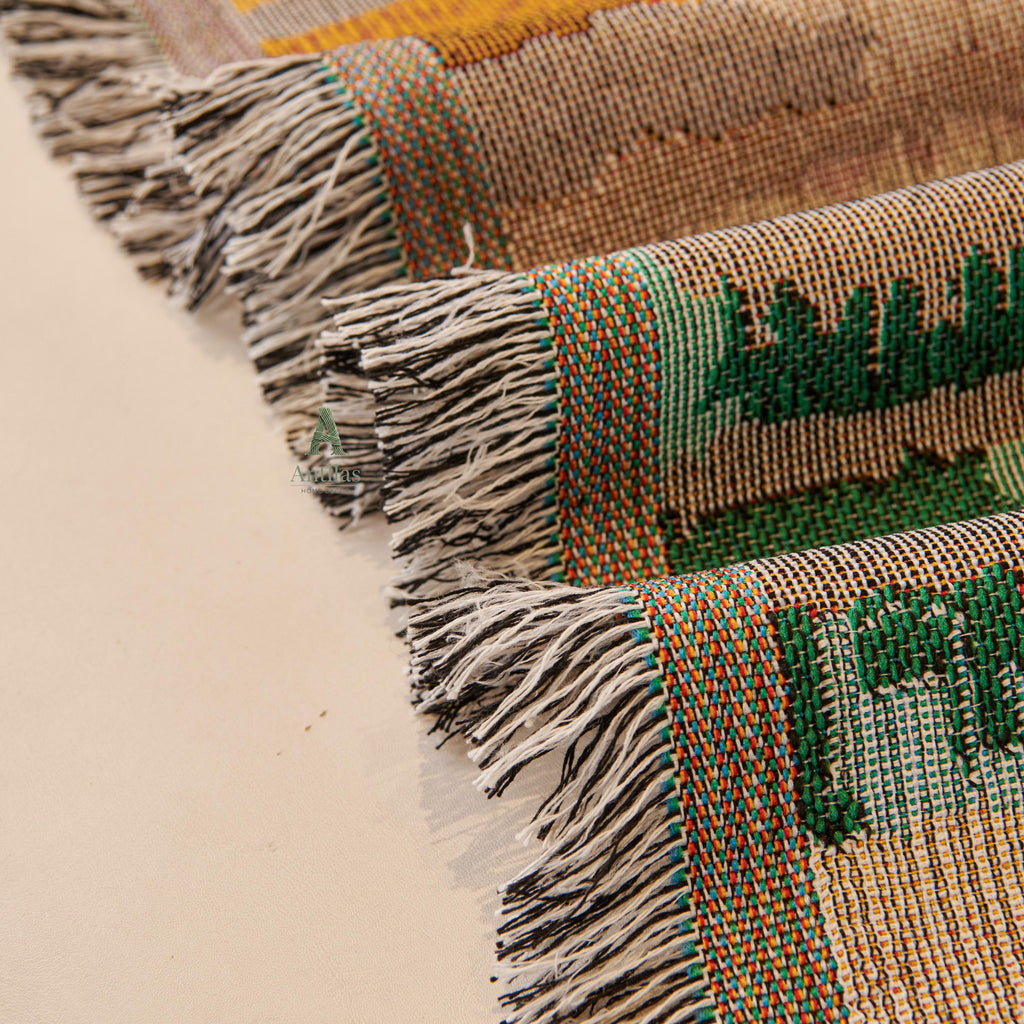 Boho Cotton Sofa Throw, Geometric Patchwork Design, Tassel Fringe