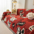 Red Pop Art Sofa Cover, Cartoon Dog Cat Couch Throw, Funny Comic Slipcover, Poly-Cotton Jacquard Blanket, Cool Teen Room Decor