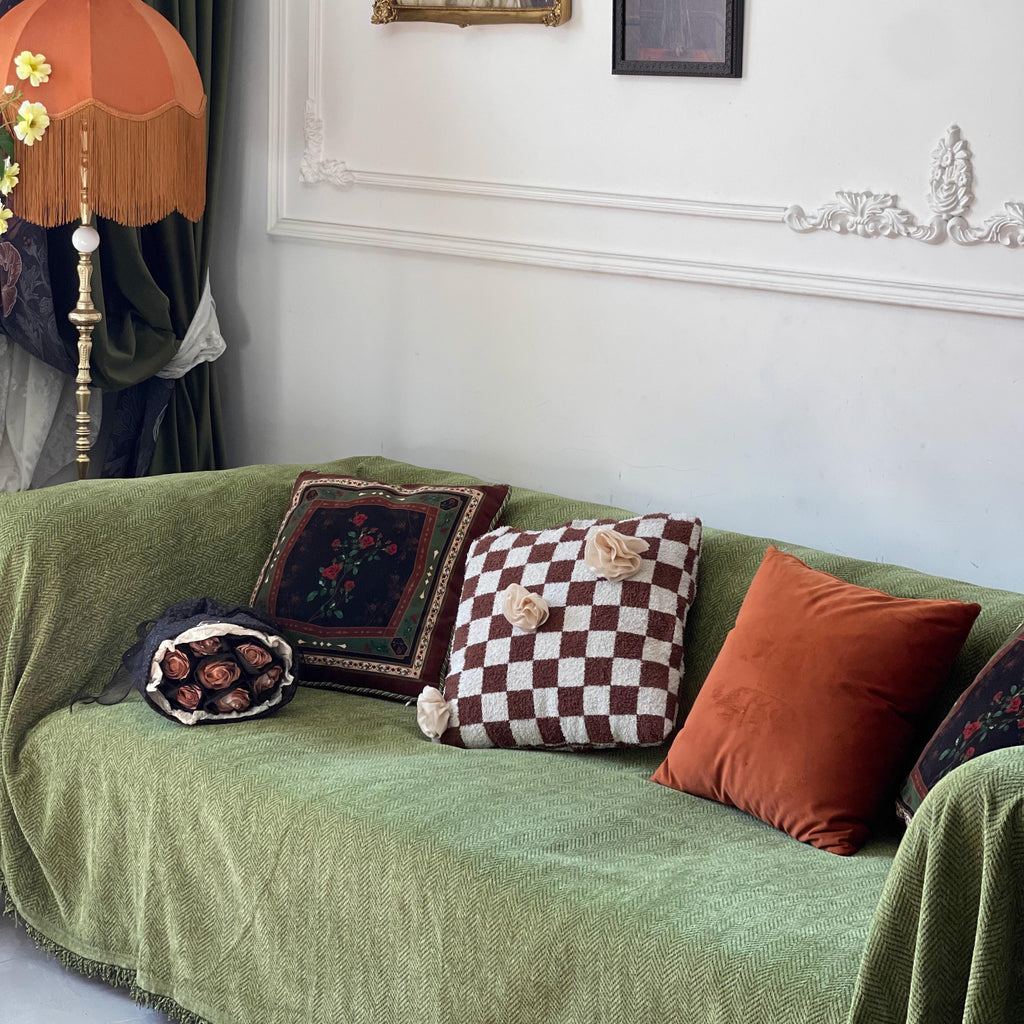 Solid Color Chenille Sofa Throw Blanket: Custom Length, All-Season Thick Soft Couch Cover