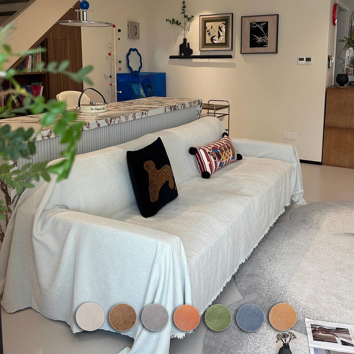 Solid Color Chenille Sofa Throw Blanket: Custom Length, All-Season Thick Soft Couch Cover