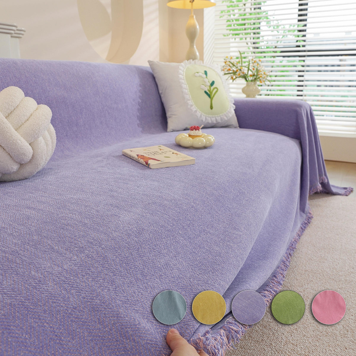 Chenille Sofa Throw Blanket: Custom Length, Pastel Decor, Skin-Friendly