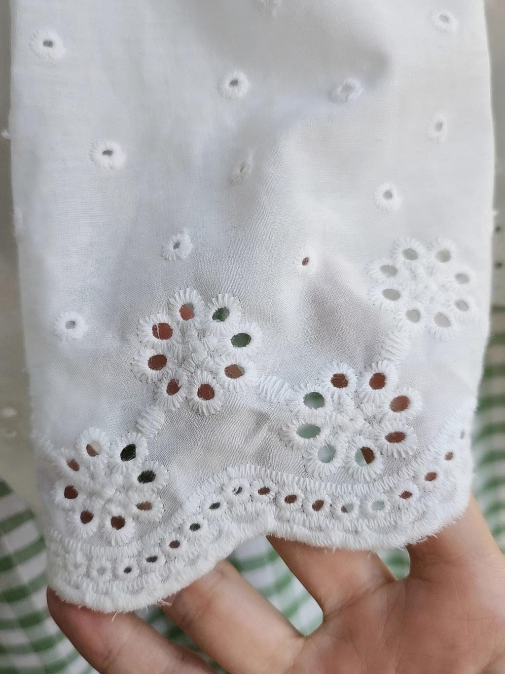Green Gingham Sink Skirt, Eyelet Lace Farmhouse Cabinet Curtain