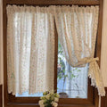 Floral Cafe Curtain – Shabby Chic Cotton Linen Valance with Pom Pom Trim