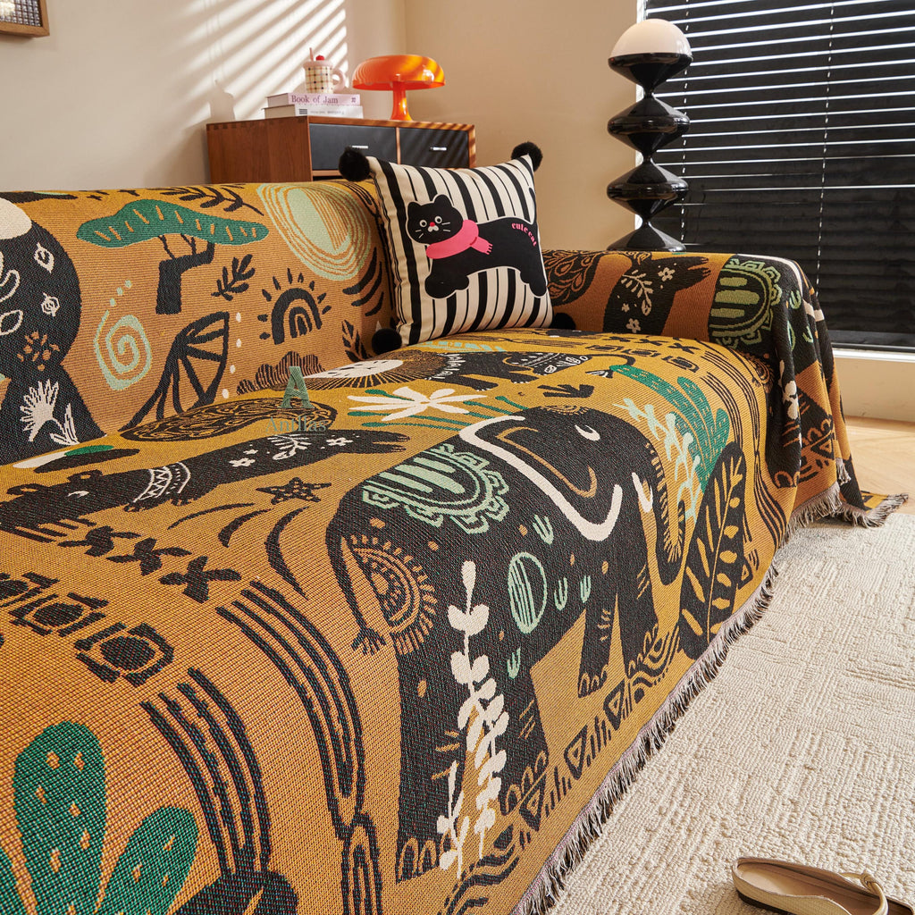 Chenille Jungle Animal Sofa Throw, Tribal Boho Kids Decor