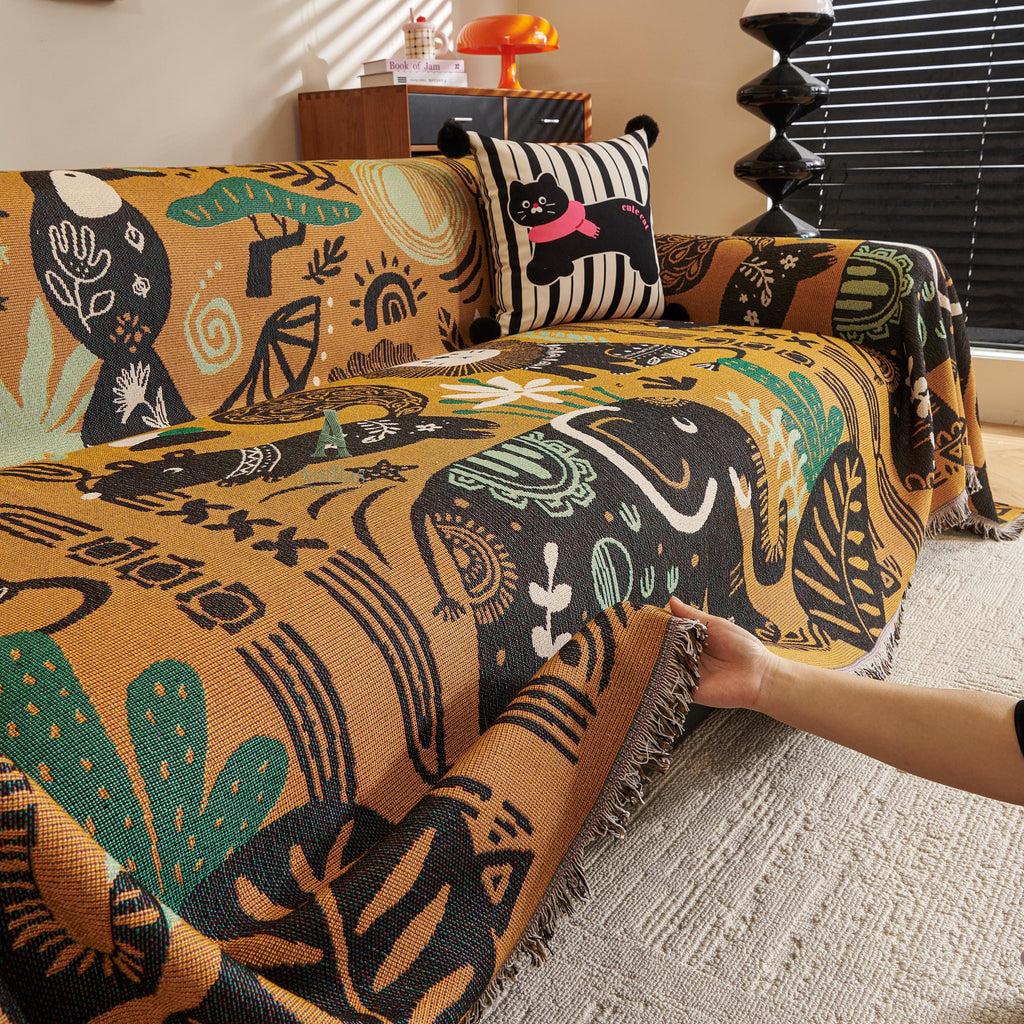 Chenille Jungle Animal Sofa Throw, Tribal Boho Kids Decor