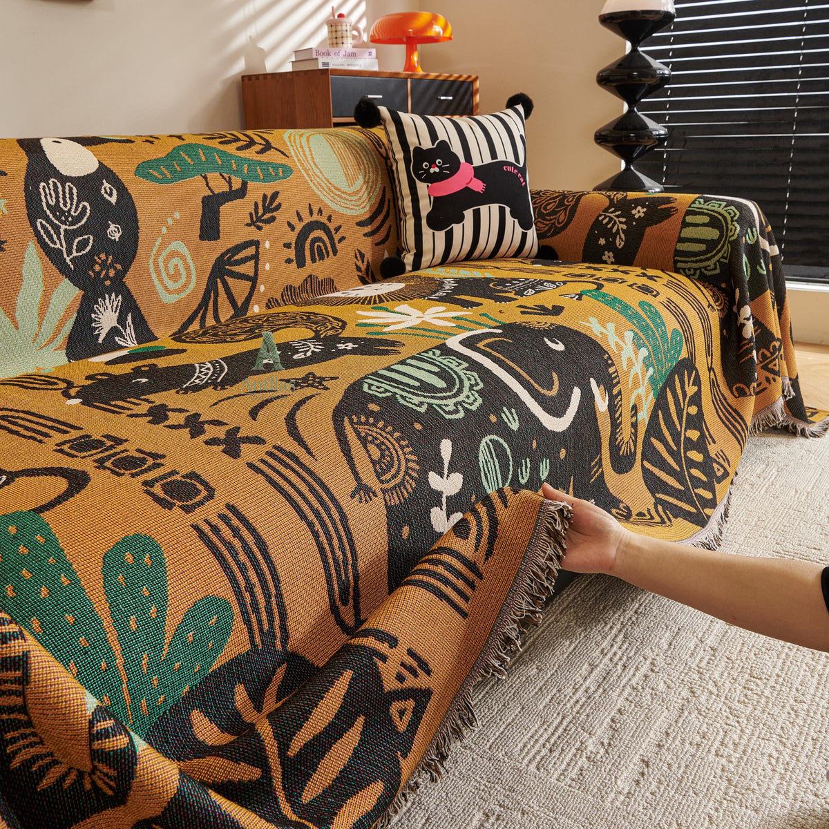 Chenille Jungle Animal Sofa Throw, Tribal Boho Kids Decor