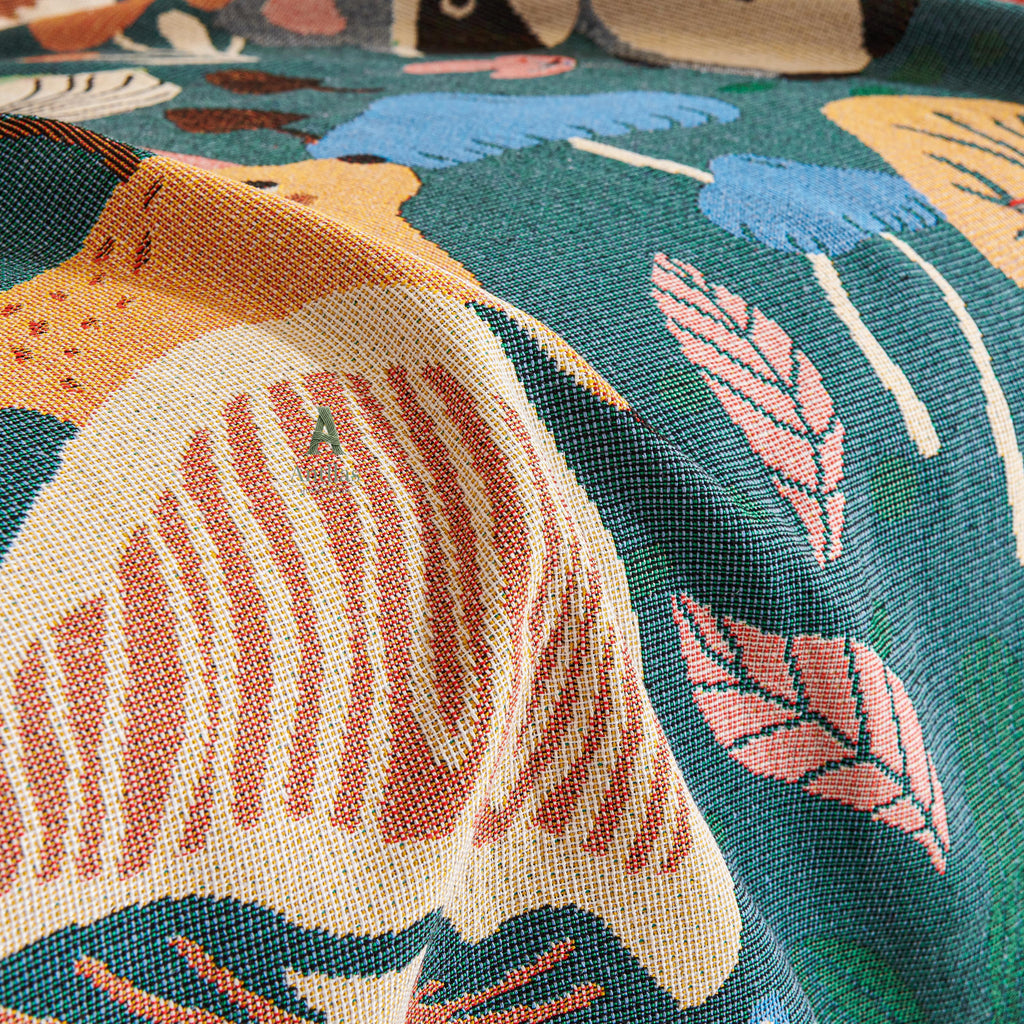 Forest Animal Chenille Throw Blanket, Cottagecore Kids Decor