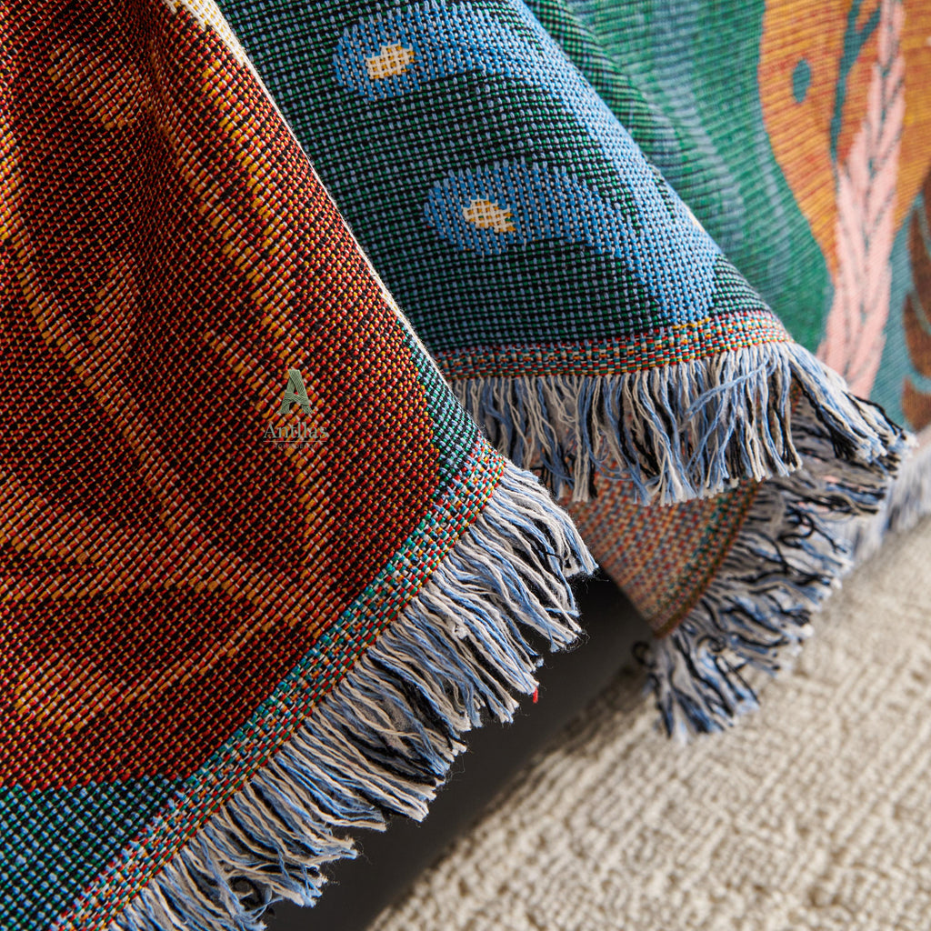 Forest Animal Chenille Throw Blanket, Cottagecore Kids Decor