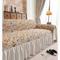 Floral Ruffle Sofa Cover, Vintage Garden Couch Throw, Cotton Blend