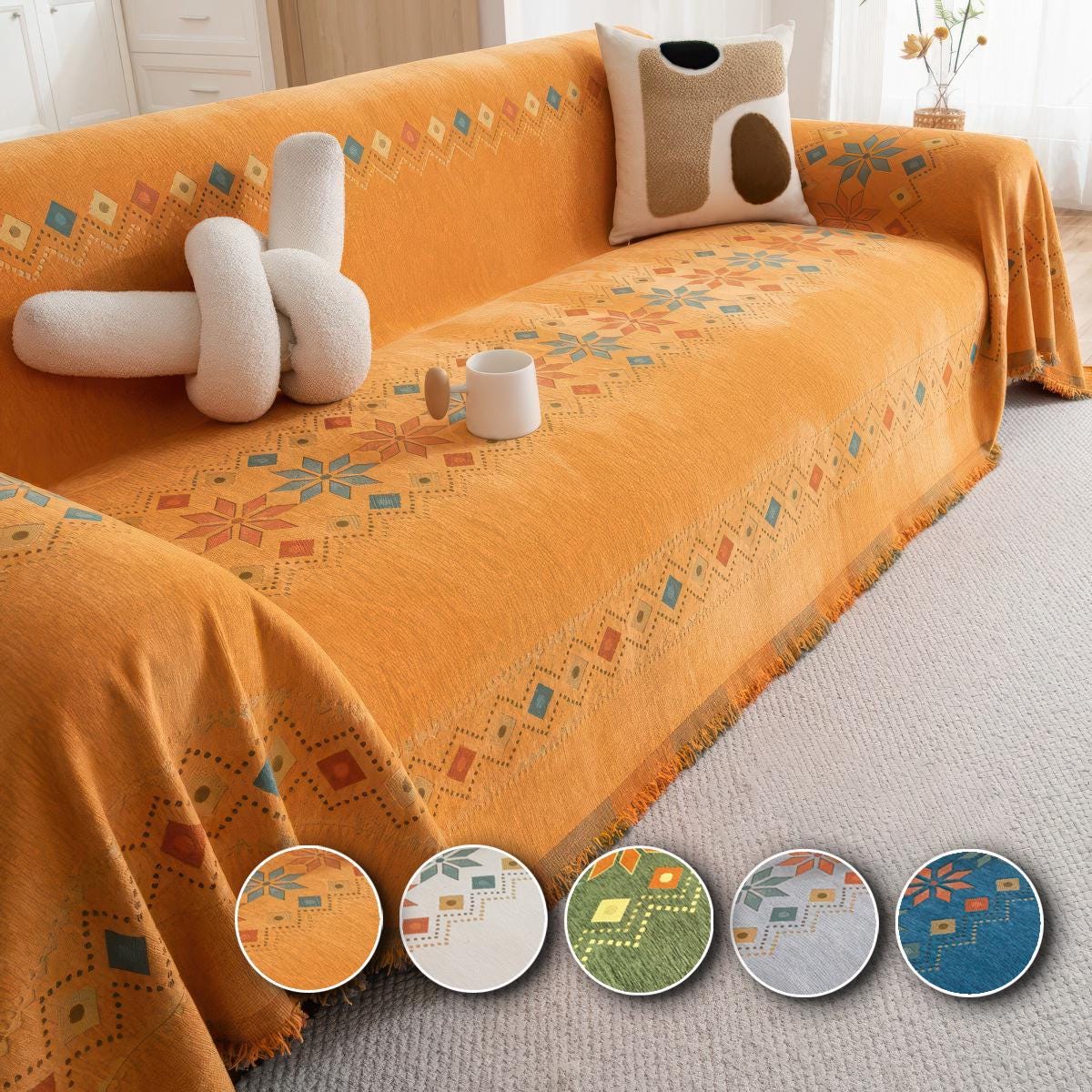 Bohemian Chenille Sofa Cover: Anti-Slip Couch Cover, Cat Scratch Resistant