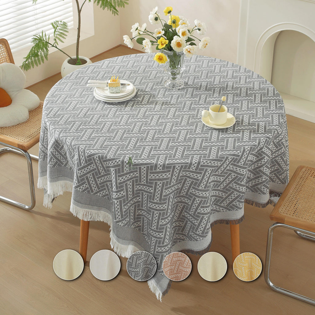 Woven Cotton Tablecloth, Rustic Farmhouse Table Cover, Rectangular Dining Cover