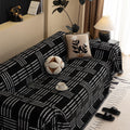 Chenille Houndstooth Sofa Cover, Black and White Plaid Throw, Vintage Dark Academia Decor