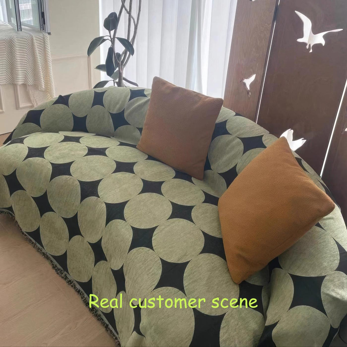 Mid-Century Geometric Sofacover, Retro Chunky Chenille Polka Dot Sofa Throw