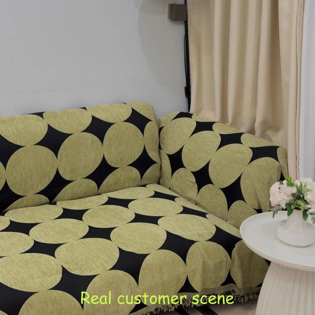 Mid-Century Geometric Sofacover, Retro Chunky Chenille Polka Dot Sofa Throw