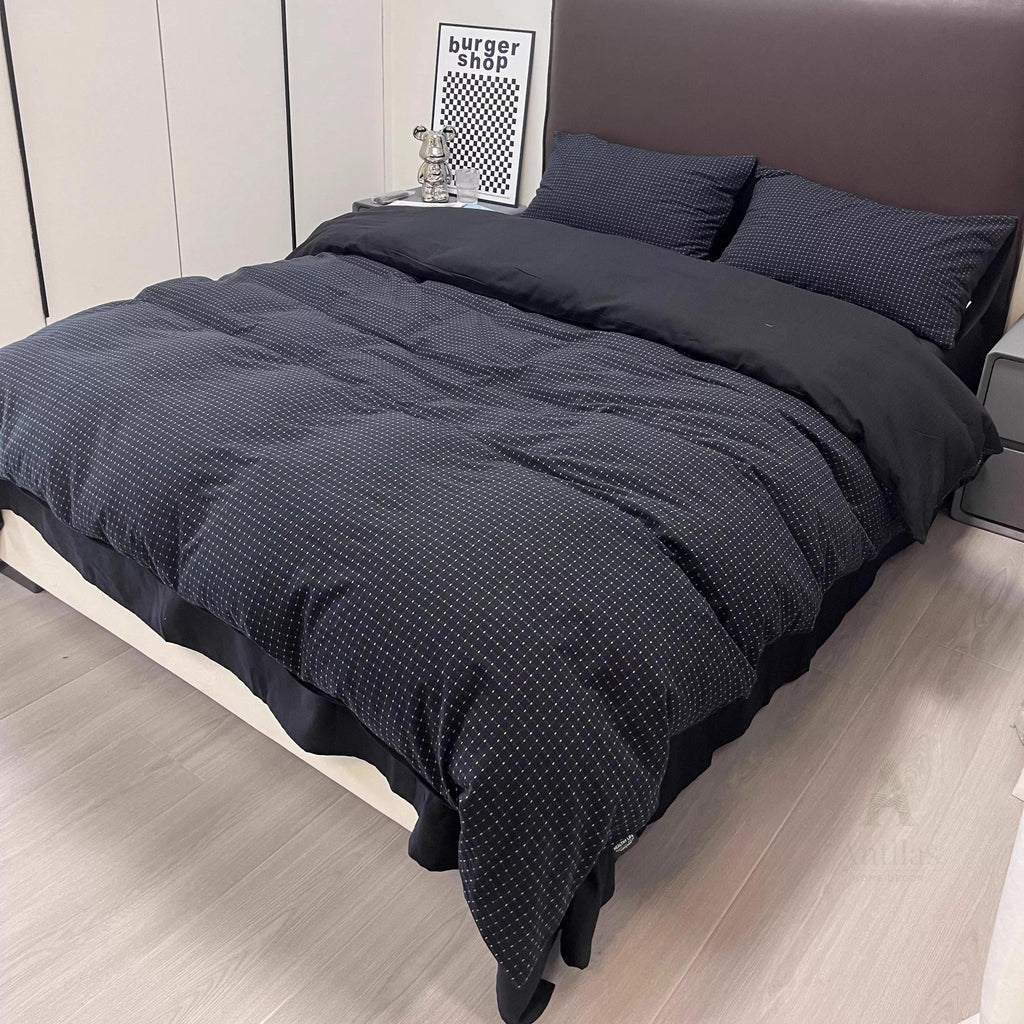 Black Jacquard Duvet Cover Set, Brushed Cotton Bedset King, Soft Winter Bedding, Bedsets