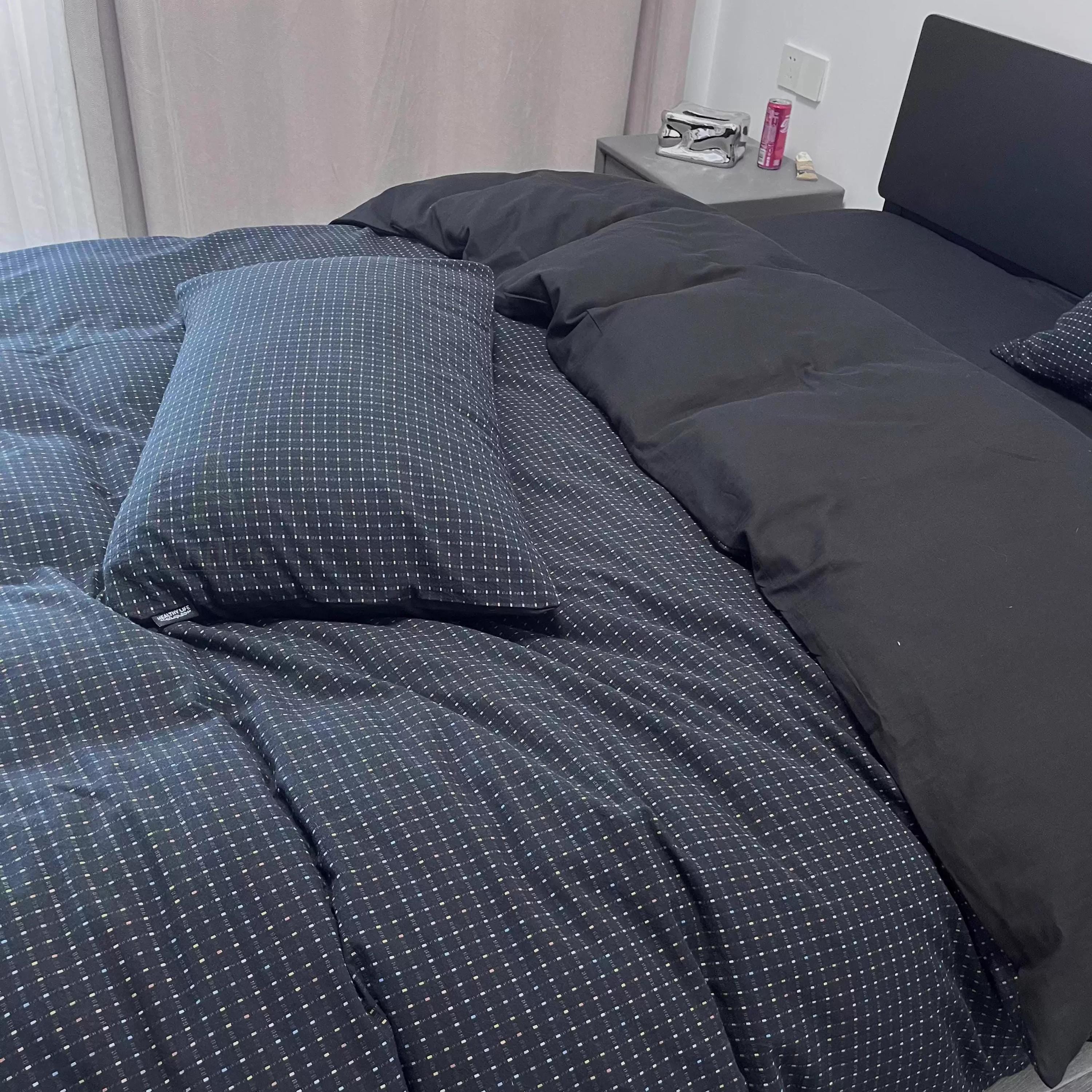 Black Jacquard Duvet Cover Set, Brushed Cotton Bedset King, Soft Winter Bedding, Bedsets