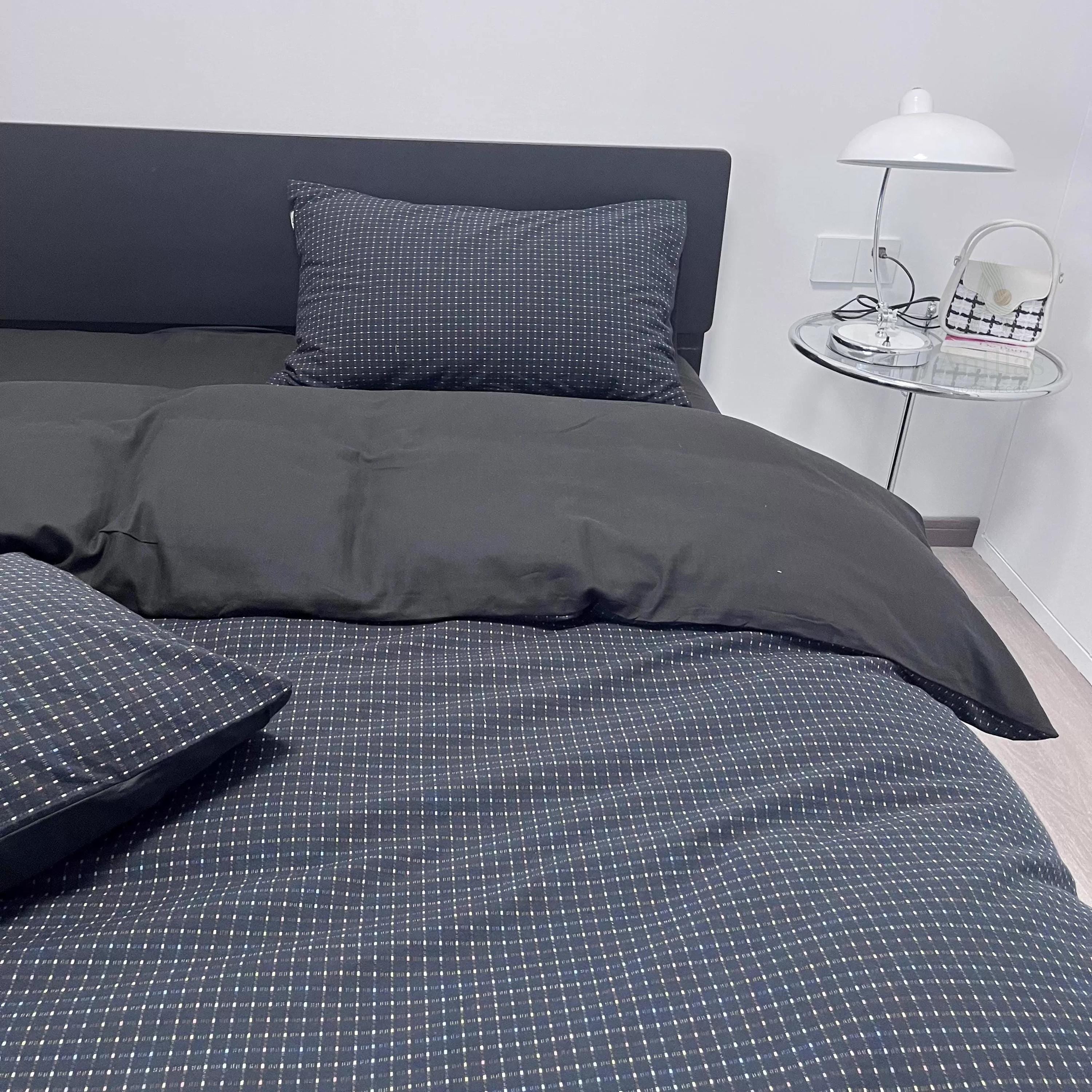Black Jacquard Duvet Cover Set, Brushed Cotton Bedset King, Soft Winter Bedding, Bedsets