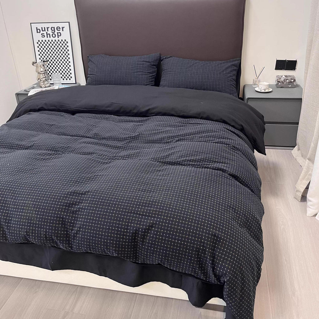 Black Jacquard Duvet Cover Set, Brushed Cotton Bedset King, Soft Winter Bedding, Bedsets
