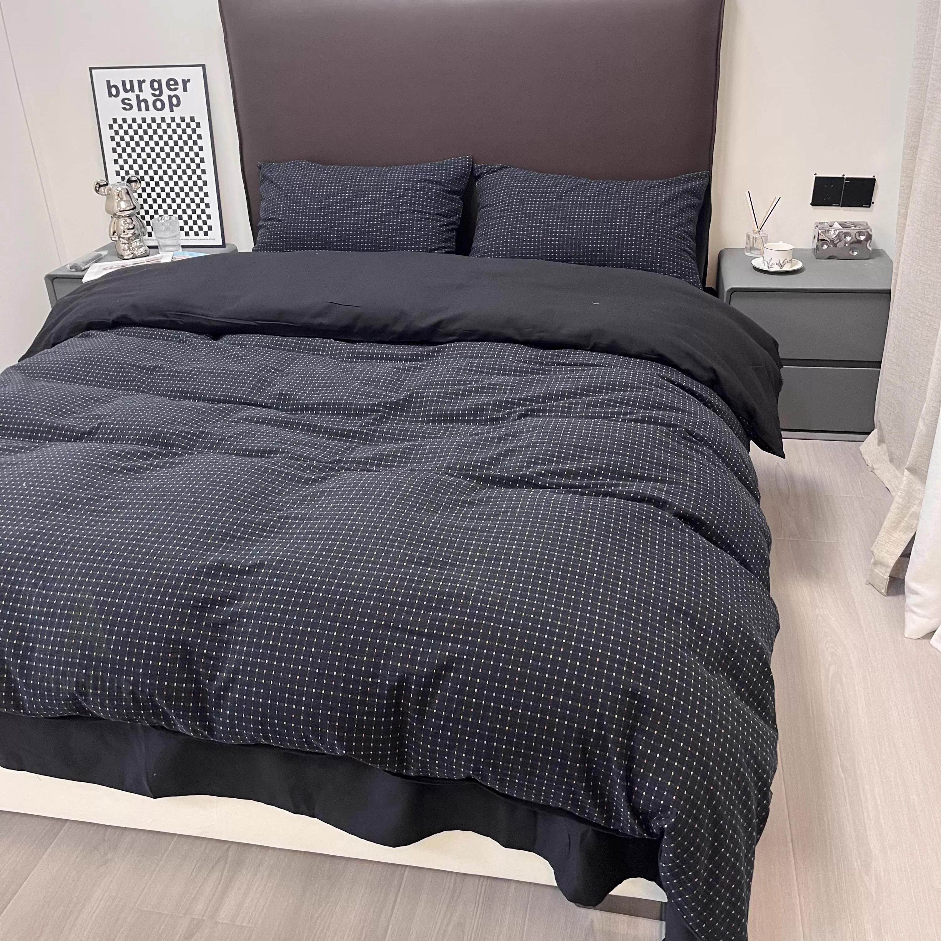 Black Jacquard Duvet Cover Set, Brushed Cotton Bedset King, Soft Winter Bedding, Bedsets