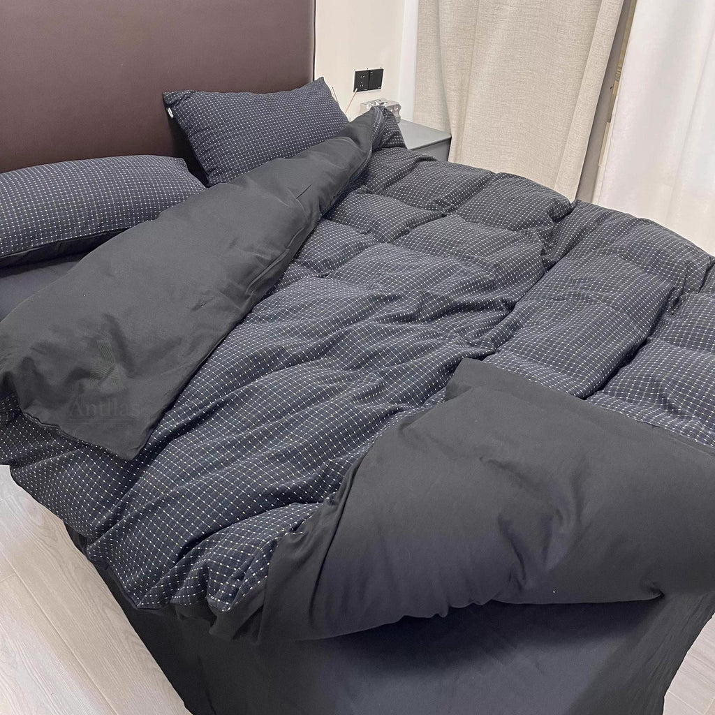 Black Jacquard Duvet Cover Set, Brushed Cotton Bedset King, Soft Winter Bedding, Bedsets