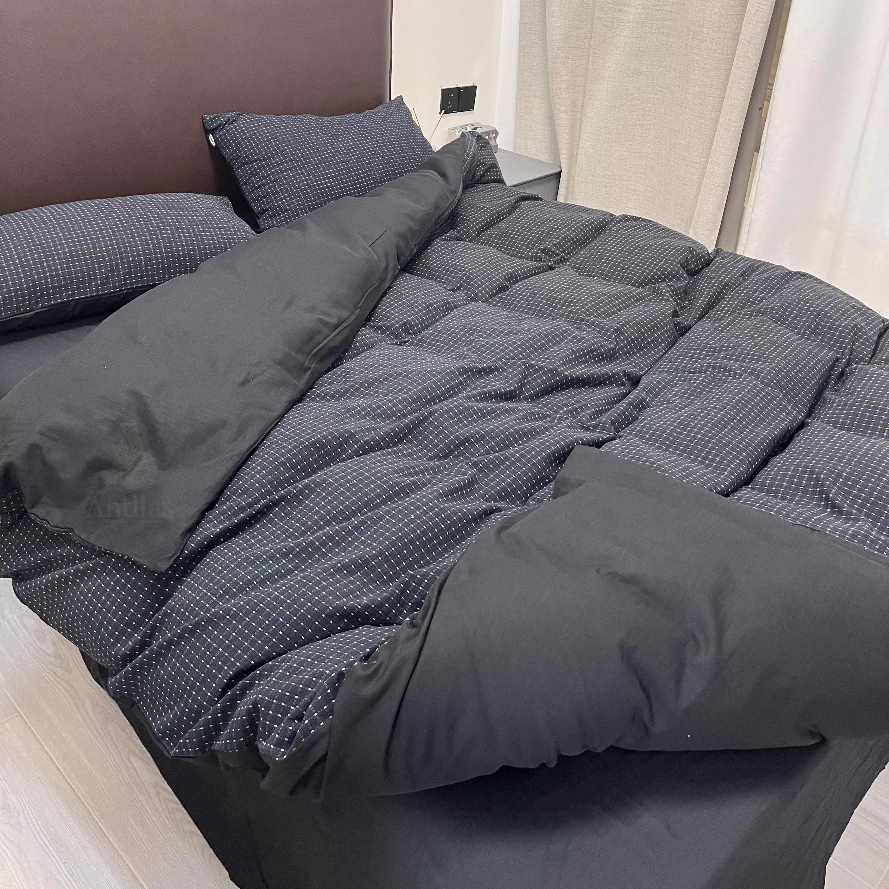 Black Jacquard Duvet Cover Set, Brushed Cotton Bedset King, Soft Winter Bedding, Bedsets