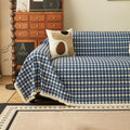 Argyle Cotton Linen Sofa Throw, Vintage Checkered Couch Cover, Pet Protector