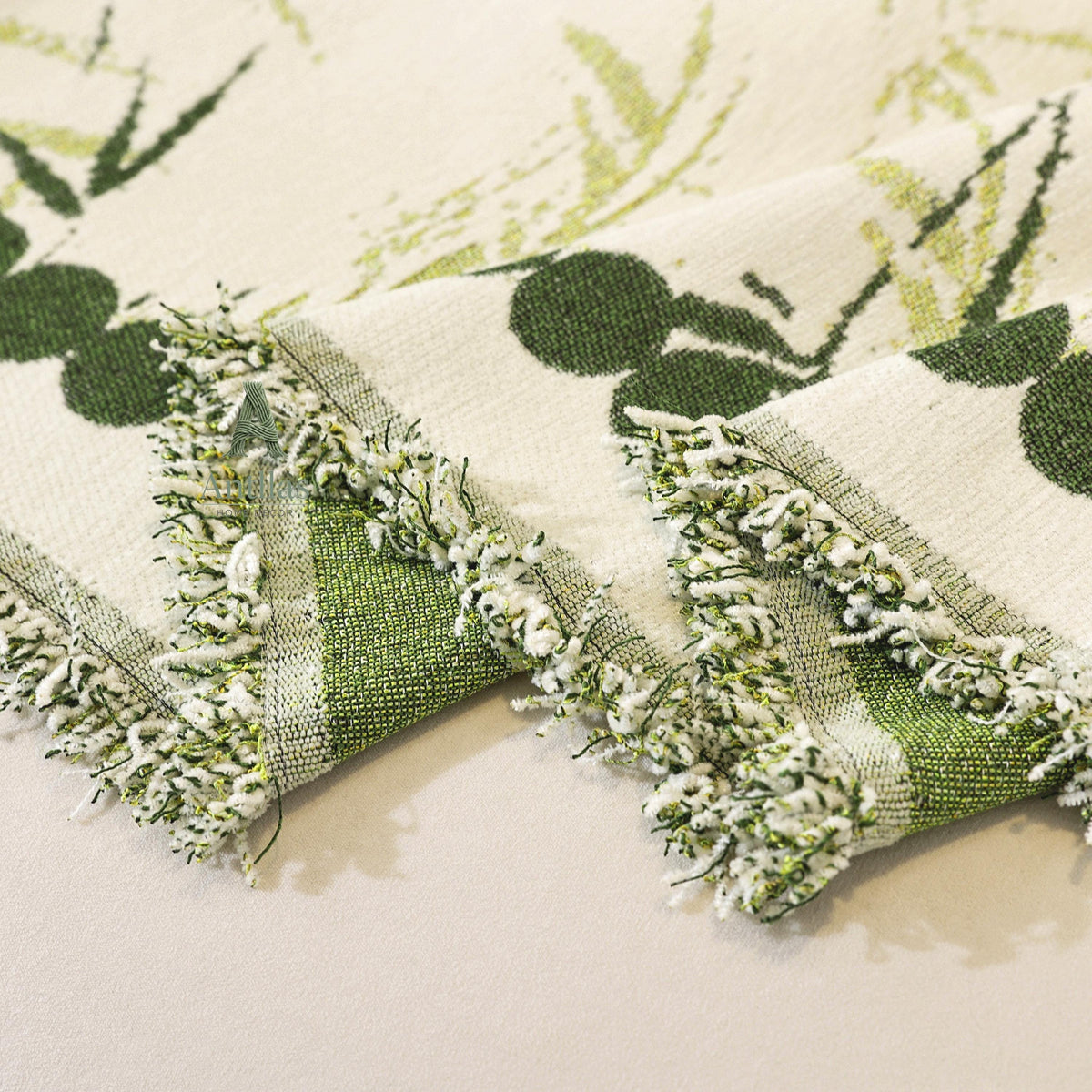 Bamboo Chenille Sofa Cover, Japandi Zen Throw, Botanical Furniture Protector