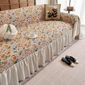 Vintage Floral Sofa Cover, Ruffled French Cottagecore Couch Throw