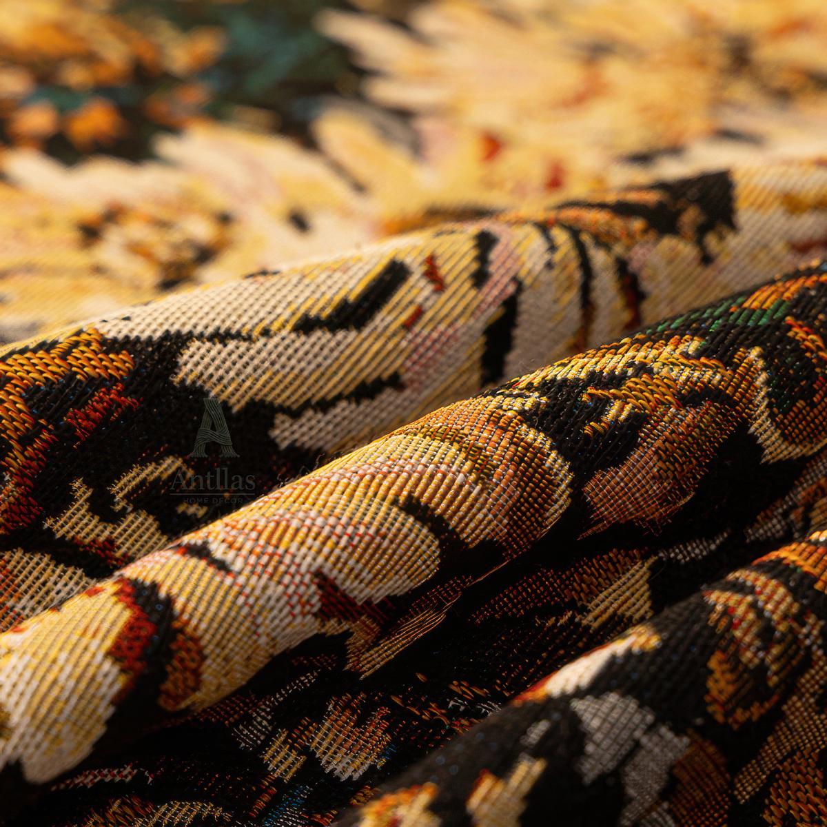 Black & Gold Floral Sofa Cover, Velvet Ruffle, Baroque Tapestry Couch Throw