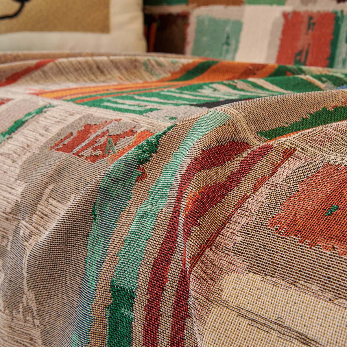 Boho Cotton Sofa Throw, Geometric Patchwork Design, Tassel Fringe