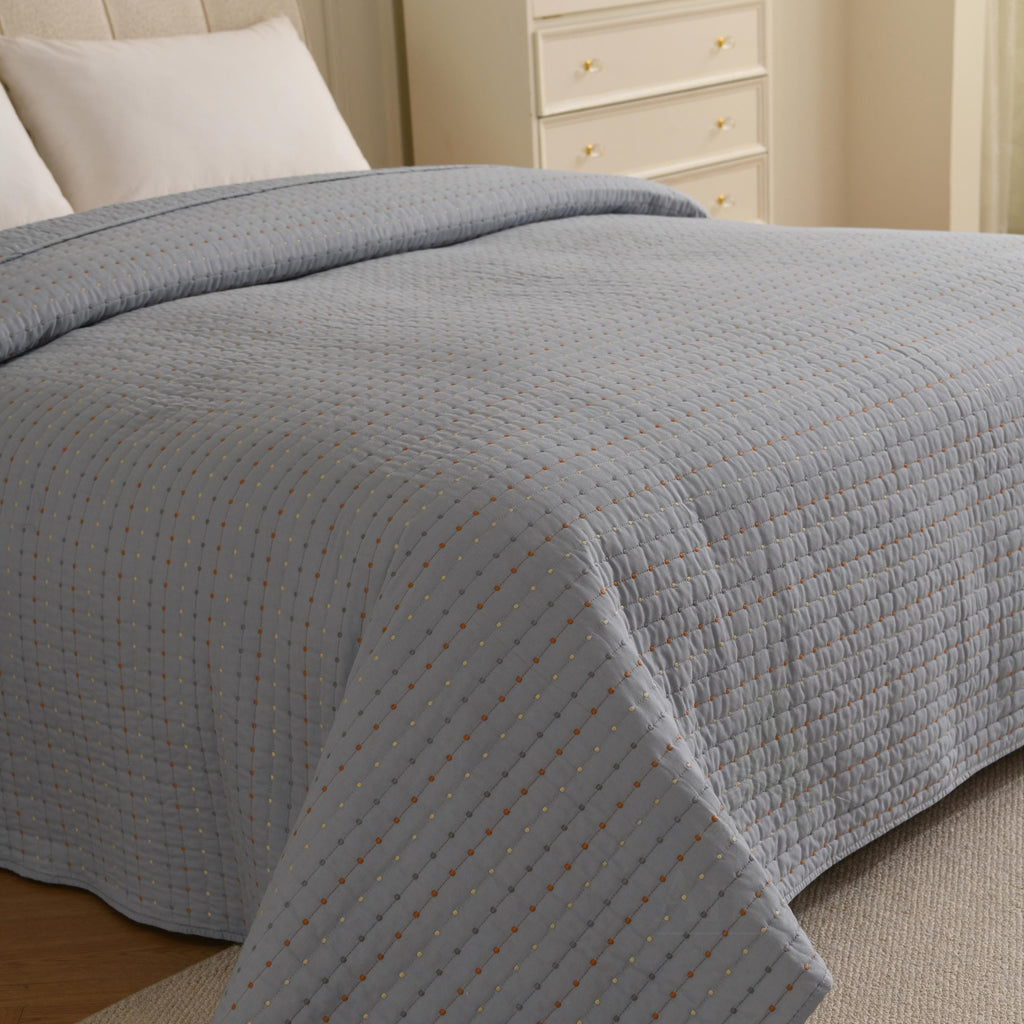 Cotton Quilted Bedspread, Boho Kantha Stitch, Queen King bedcover