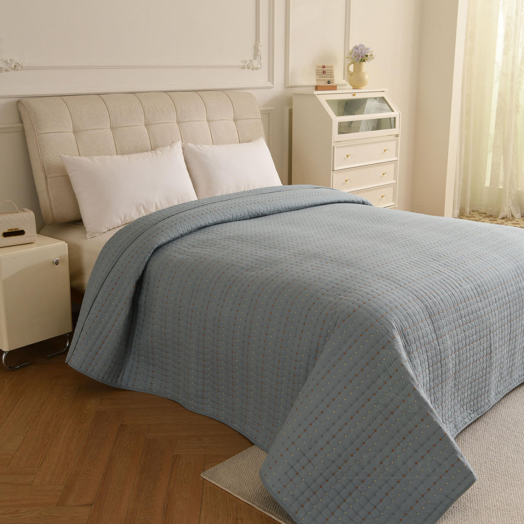 Cotton Quilted Bedspread, Boho Kantha Stitch, Queen King bedcover