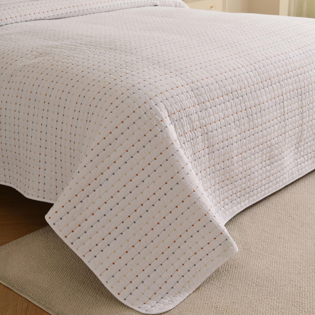 Cotton Quilted Bedspread, Boho Kantha Stitch, Queen King bedcover