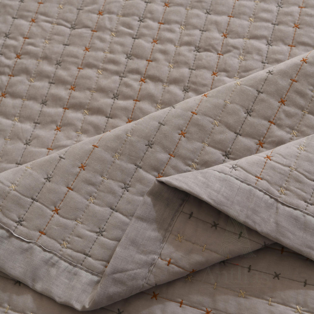 Boho Farmhouse Cotton Boho Kantha Quilted Bedspread, Pick Stitch Coverlet (230x250cm)