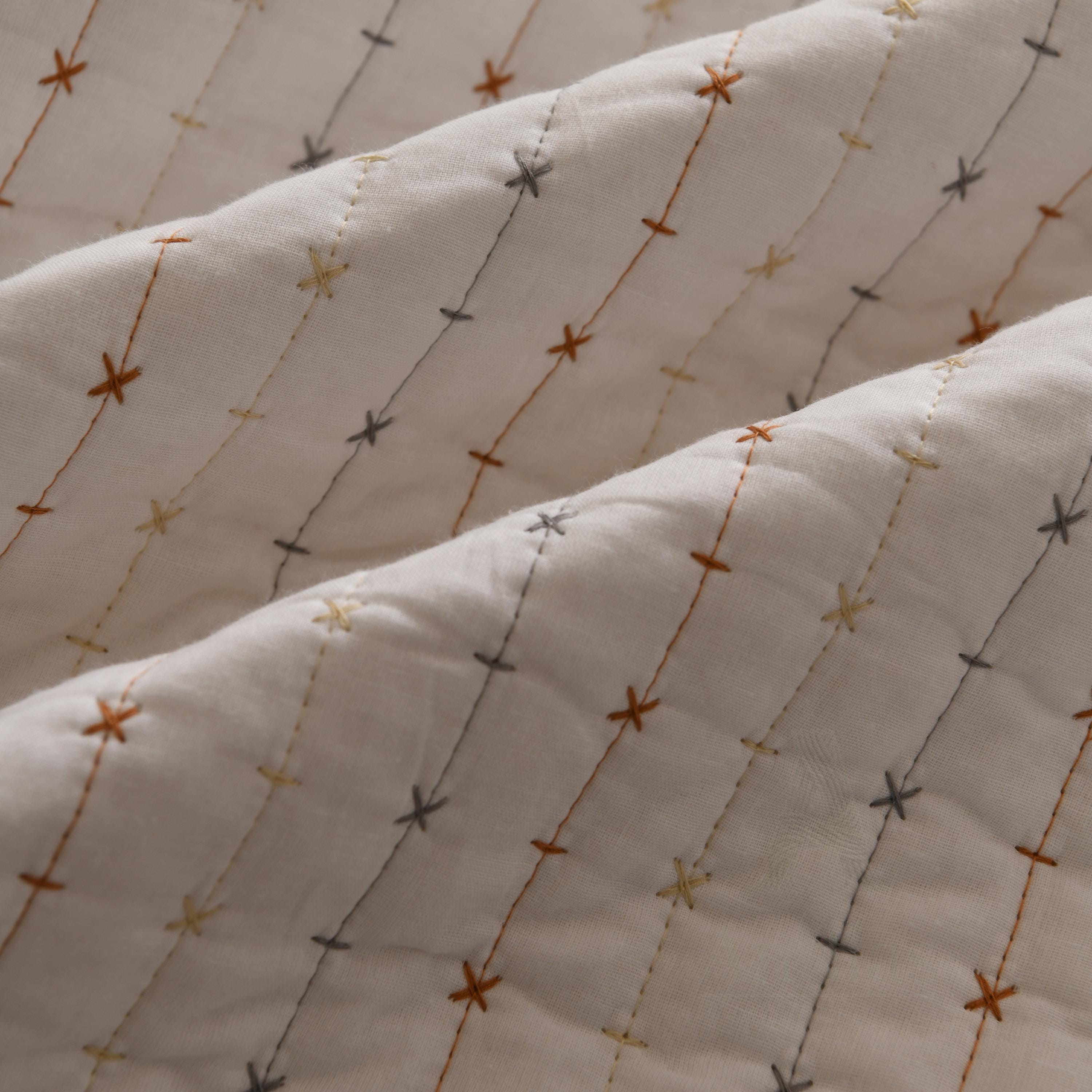 White Cotton Quilted Bedspread with Pillow, King Size Pick Stitch Coverlet
