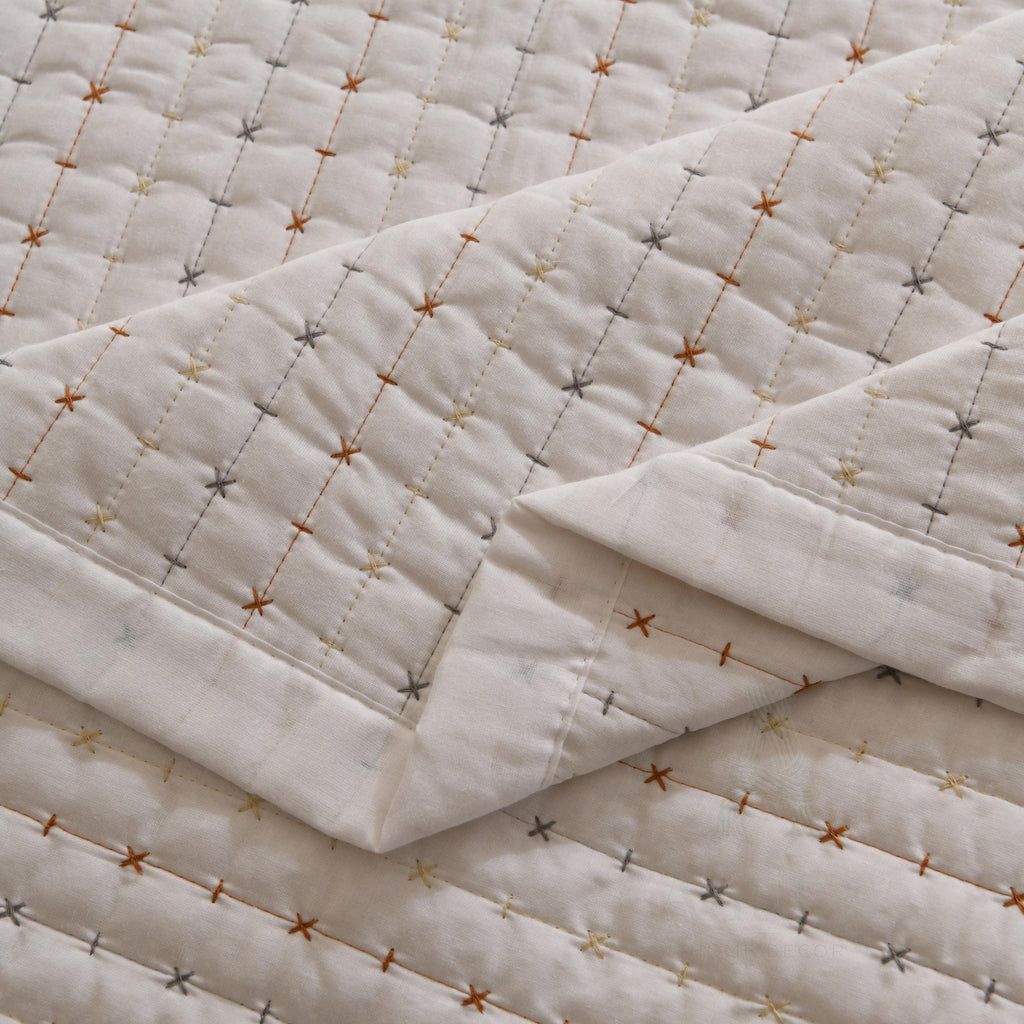 White Cotton Quilted Bedspread with Pillow, King Size Pick Stitch Coverlet