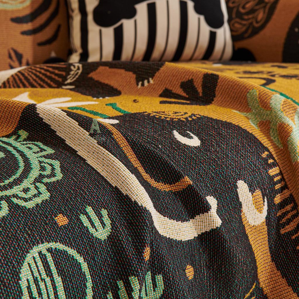 Chenille Jungle Animal Sofa Throw, Tribal Boho Kids Decor