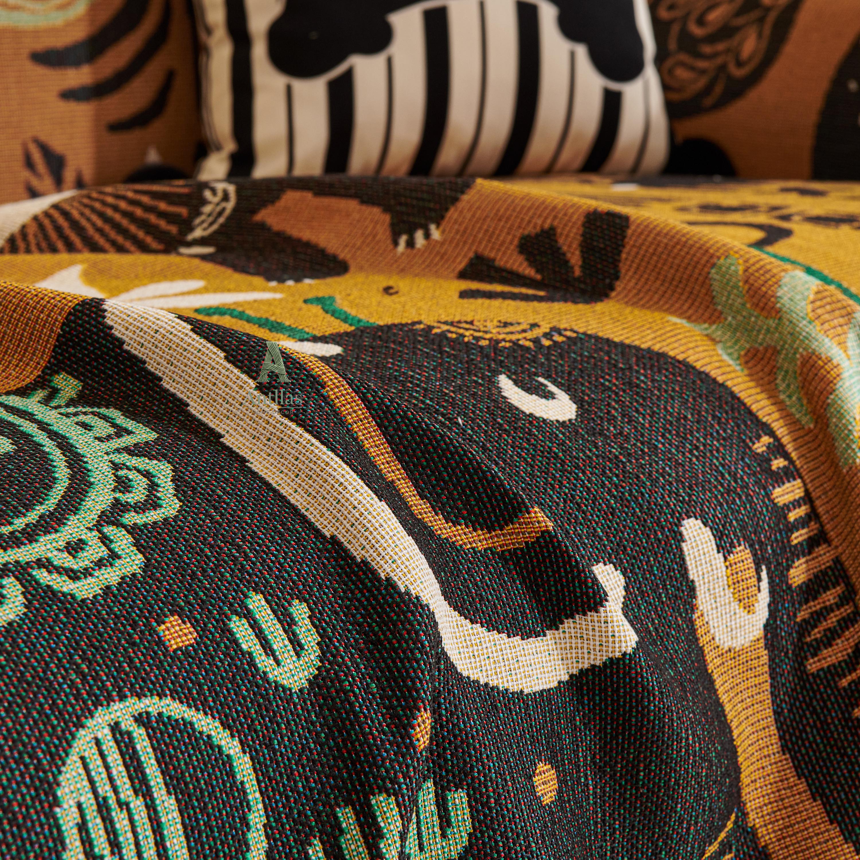 Chenille Jungle Animal Sofa Throw, Tribal Boho Kids Decor