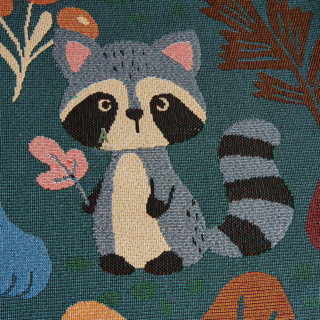 Forest Animal Chenille Throw Blanket, Cottagecore Kids Decor