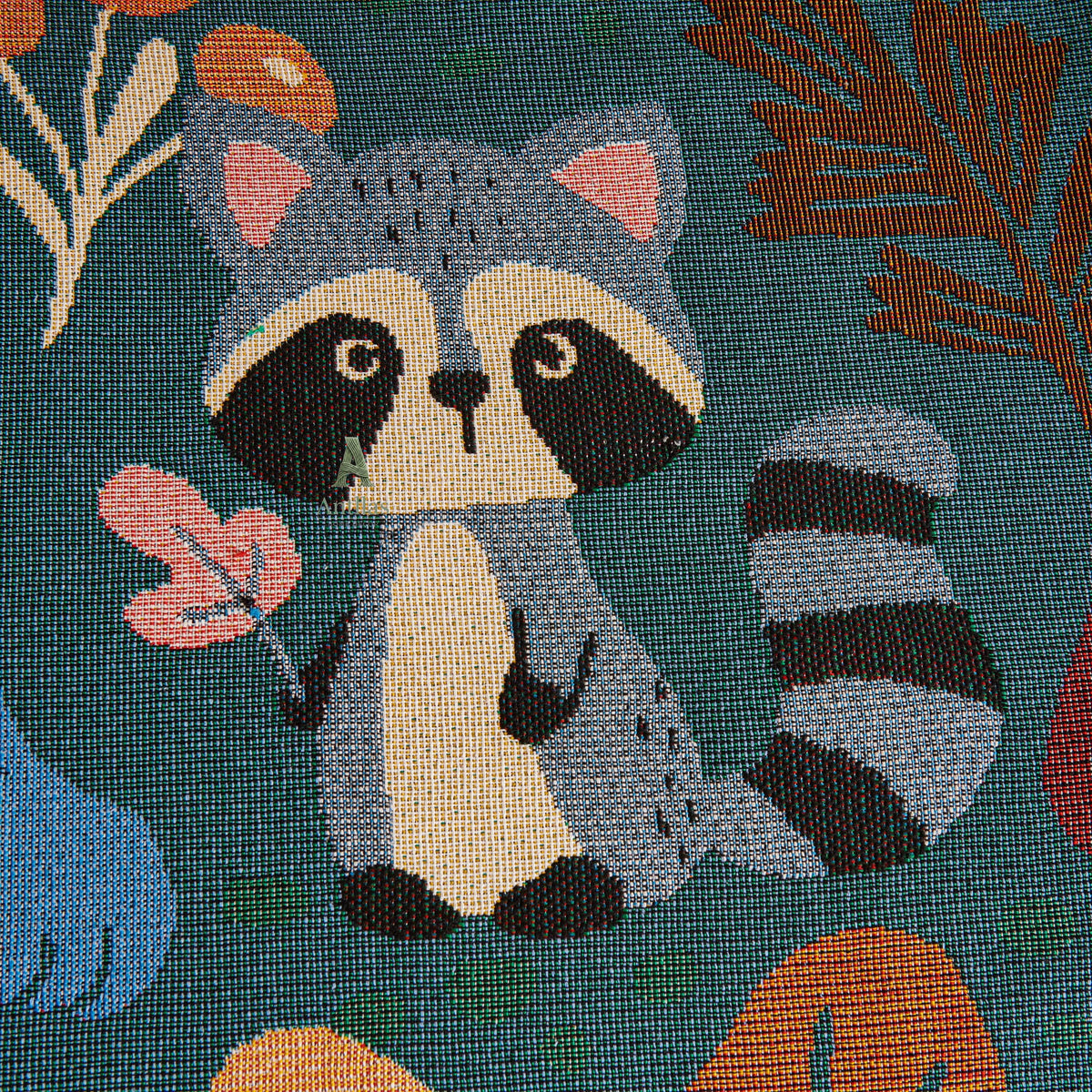 Forest Animal Chenille Throw Blanket, Cottagecore Kids Decor